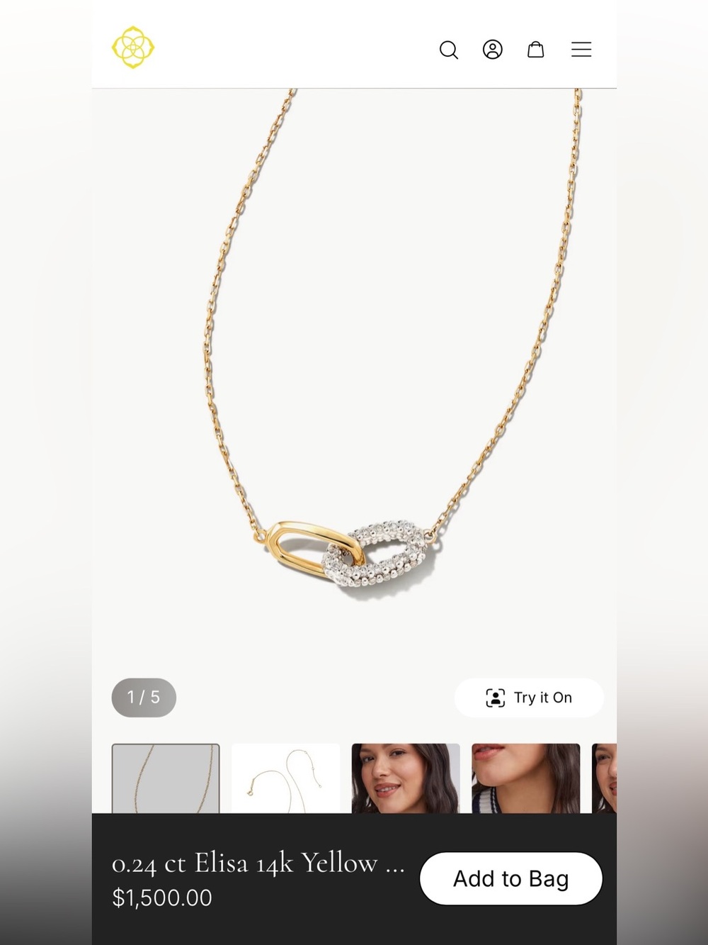 Kendra Scott Elisa 14k Yellow Gold Interlocking Pendant Necklace White Diamond - Picture 5 of 12